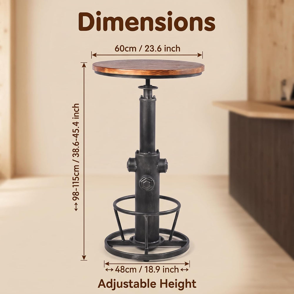 Industrial Bistro Bar Table 38.6-44.4inch Height Adjustable Farmhouse Pub Tab...