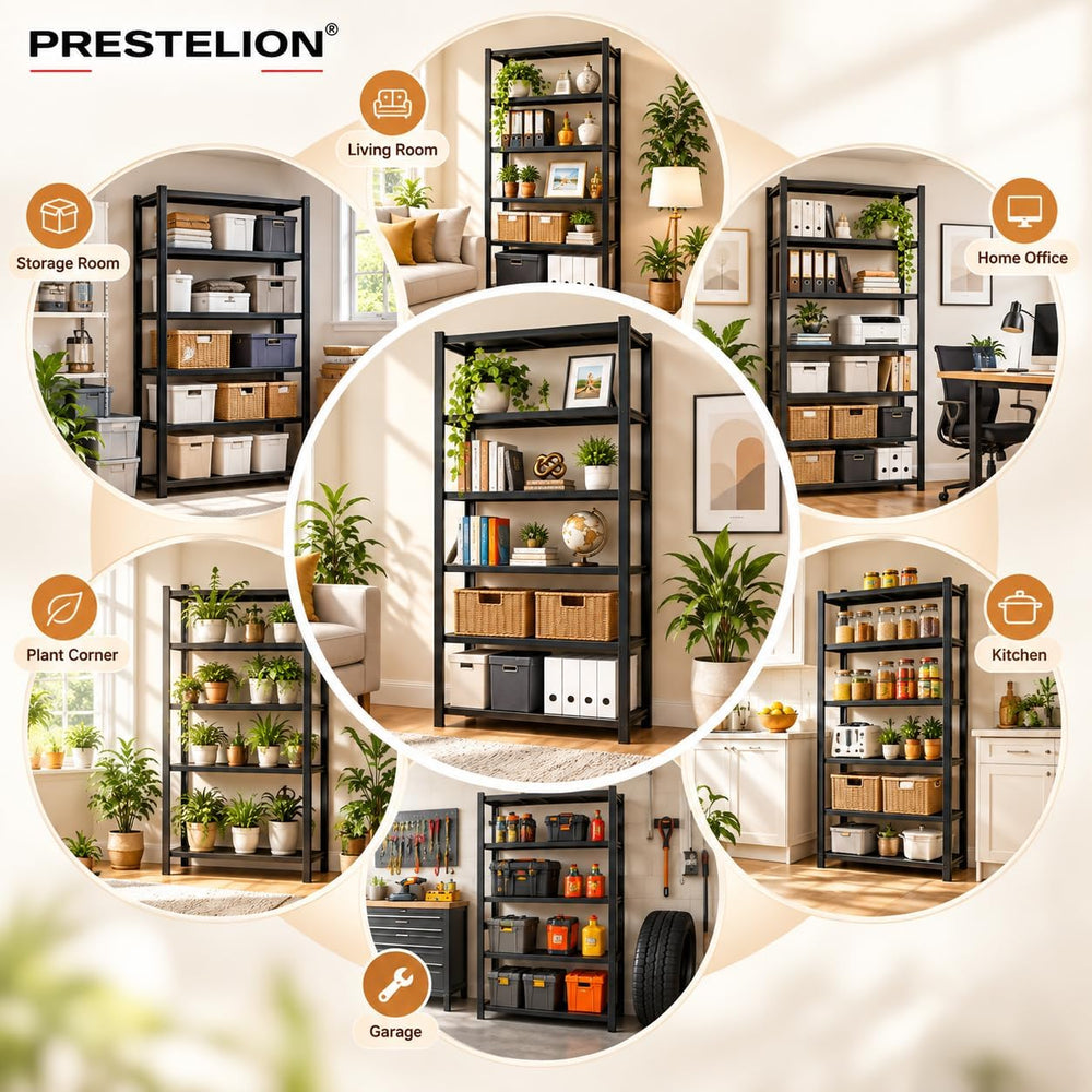 Book Shelf, Adjustable Metal Bookcase with Bolt-Free Storage Shelves