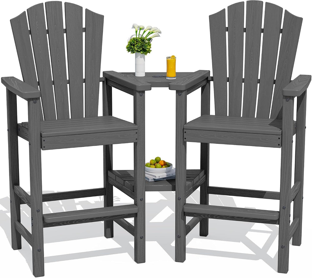 Tall Adirondack Chair Set of 2 with Double Connecting Trays, Gray
