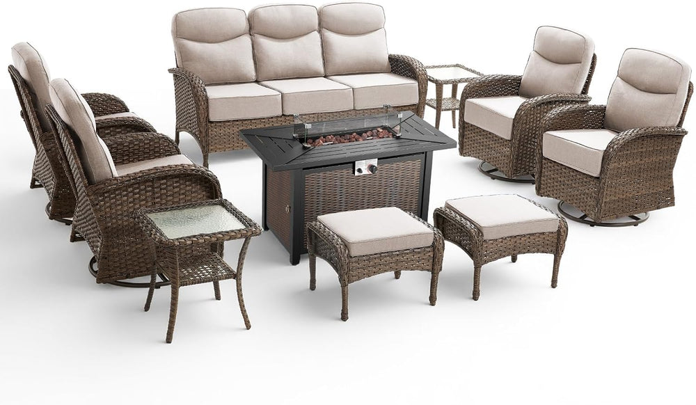 10 Pieces Luxury Patio Furniture Set with 42.5" Fire Pit Table, 6-Inch T...