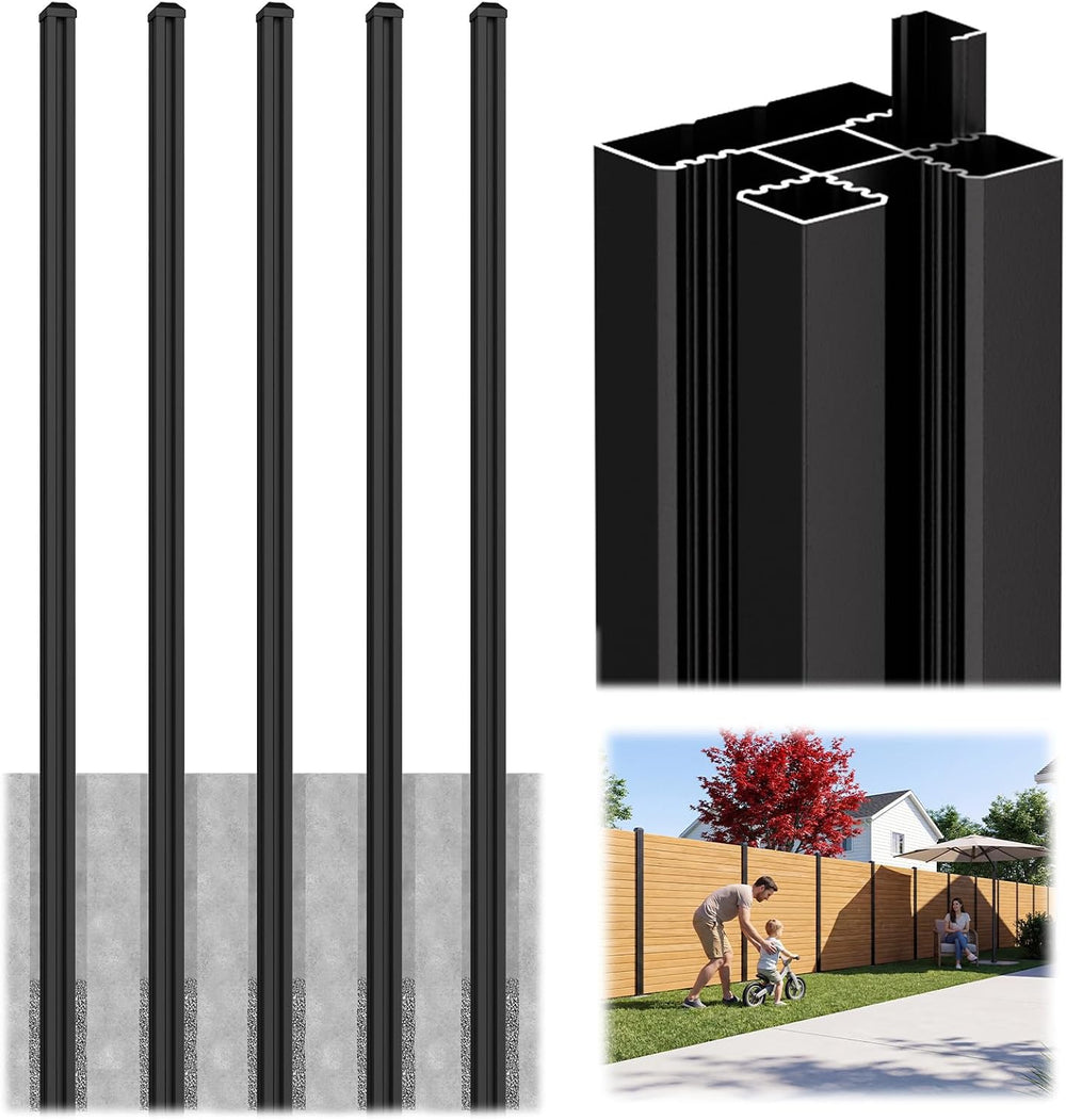 5 Pack 8FT Inground Aluminum Fence Posts for 6FT Privacy Panels