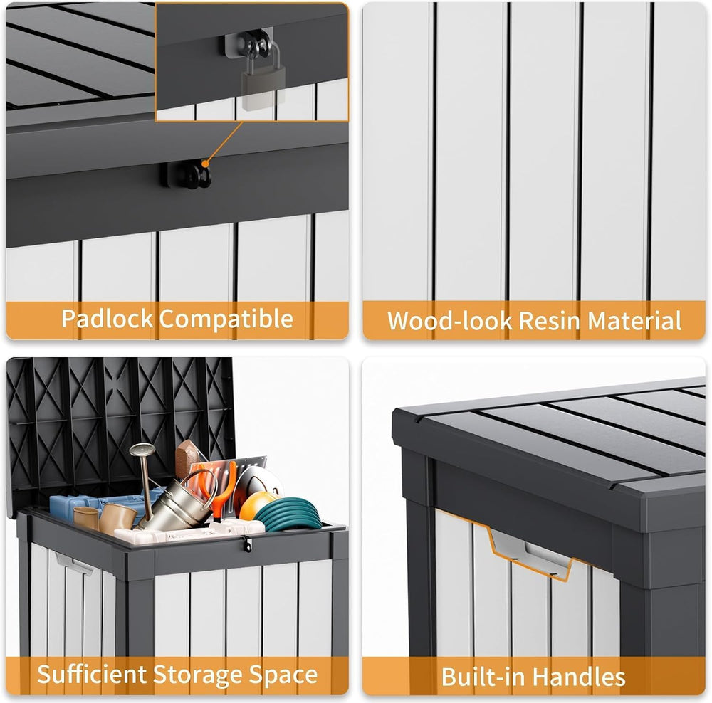 Vixzen 55 Gallon Outdoor Deck Box, Lockable Resin Waterproof Storage Box, UV ...