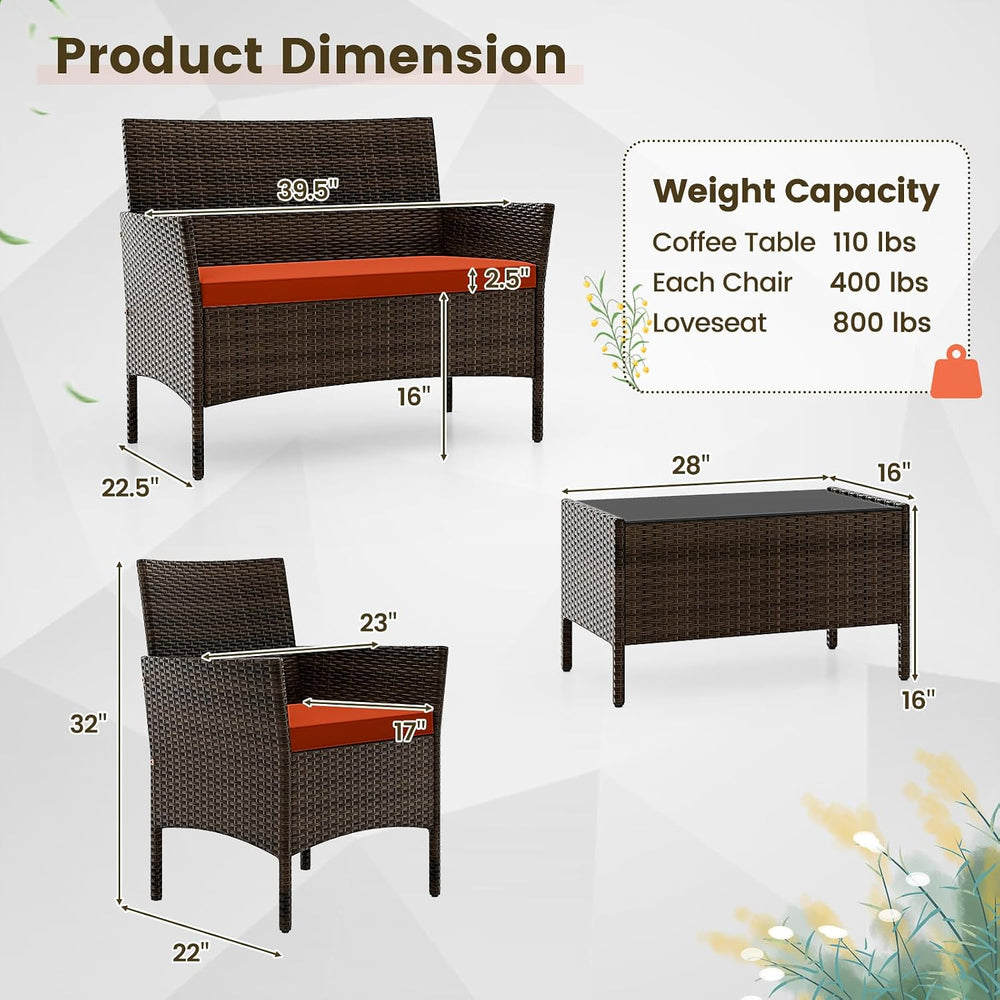 DORTALA Wicker Patio Furniture Set 4 Piece, Outdoor PE Rattan Table & Cha...