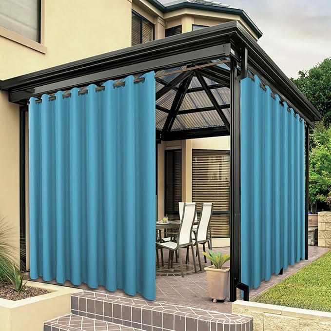 BONZER Extra Wide Waterproof Outdoor Curtains for Patio Heavy Privacy Light F...