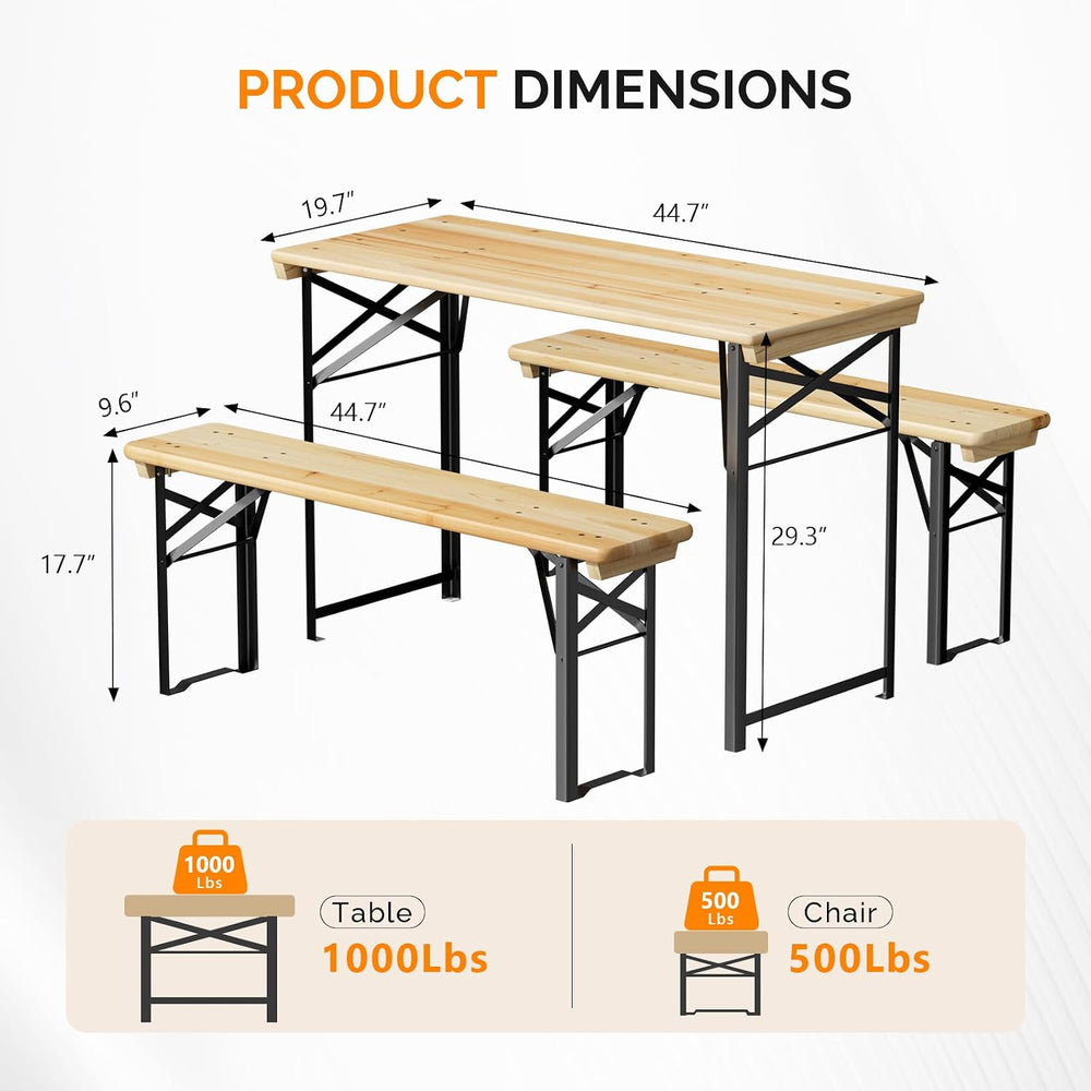 VINGLI 45 Inch Folding Picnic Tables with Benches Set, Weather-Resistant Wood...