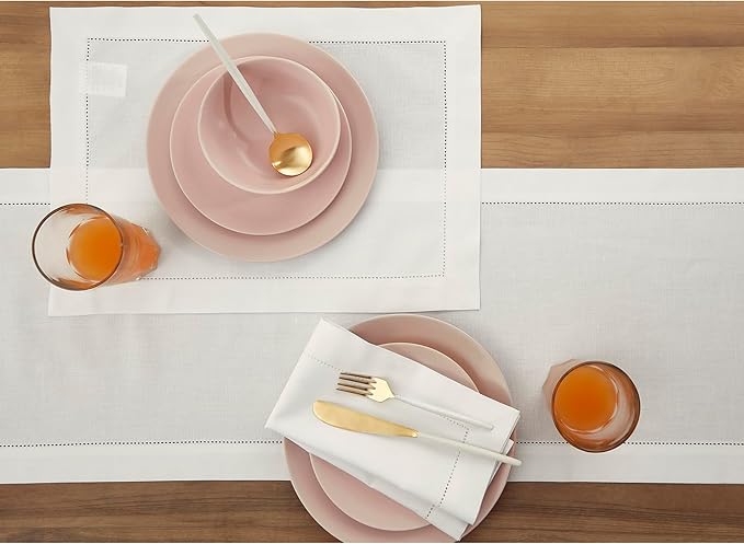 Solino Home White Table Runner 90 Inches Long - Cotton Linen Hemstitch 14 x 9...