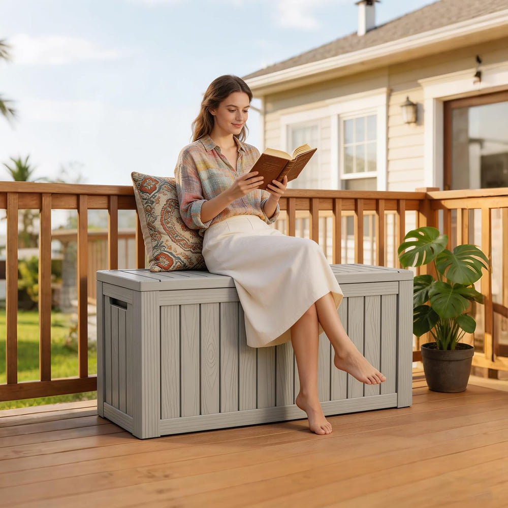 Outdoor Deck Storage Box, 90 Gallon Deck Box,Lockable Patio Storage Bench
