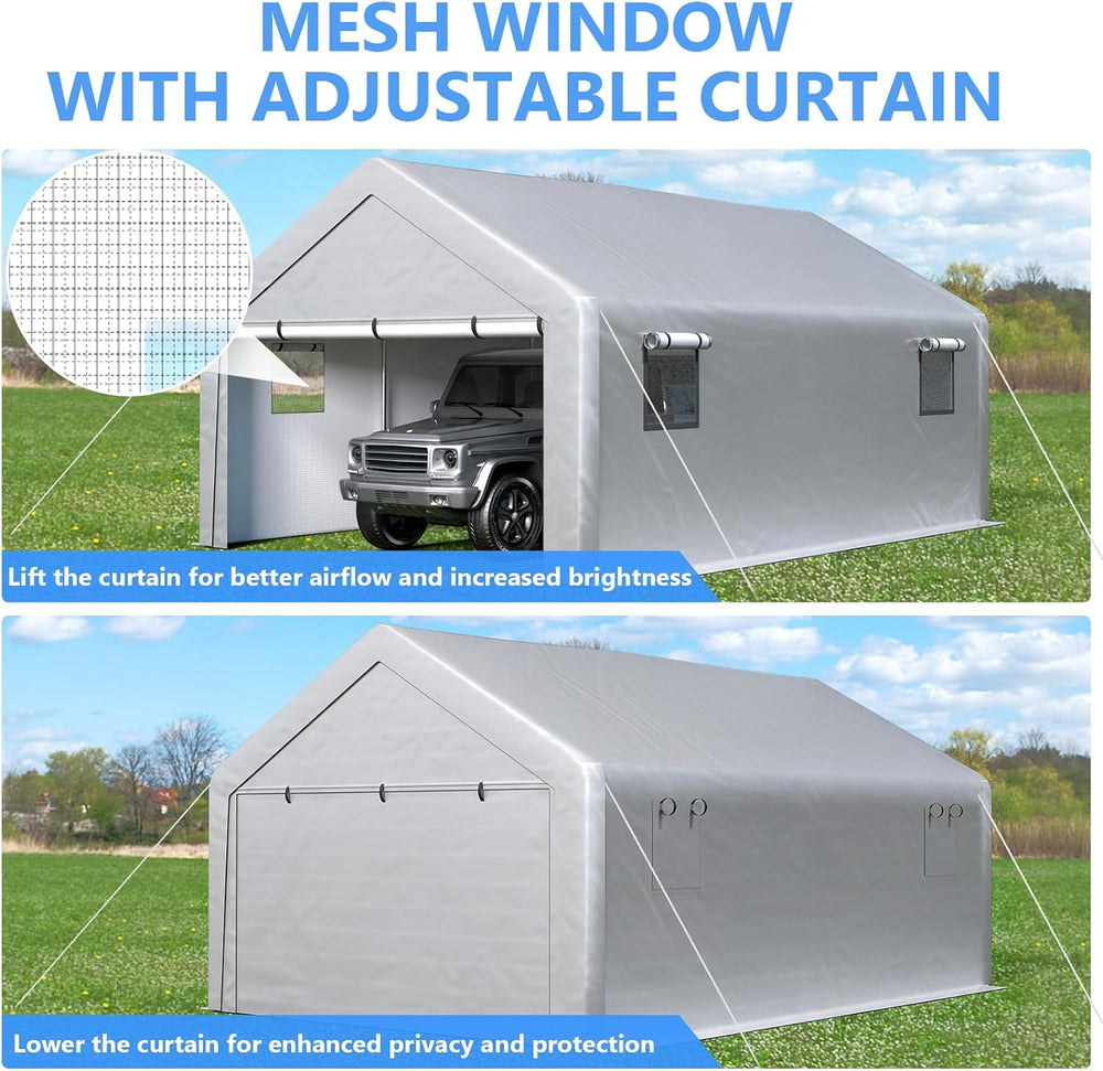 Jocoevol Carport 13x21 FT Enclosed Carport with Roll-up Windows, Removable Si...