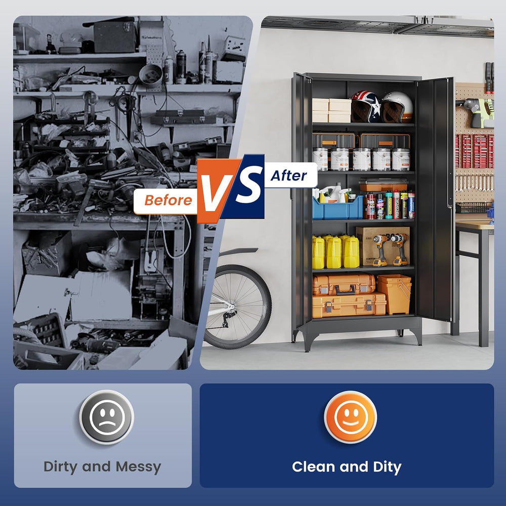 Yizosh Metal Garage Storage Cabinet with 2 Doors and 4 Adjustable Shelves - 7...
