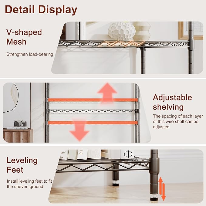 BestOffice | 4-Tier Wire Storage Shelves | 36x14x54 | Black | with Adjustable...