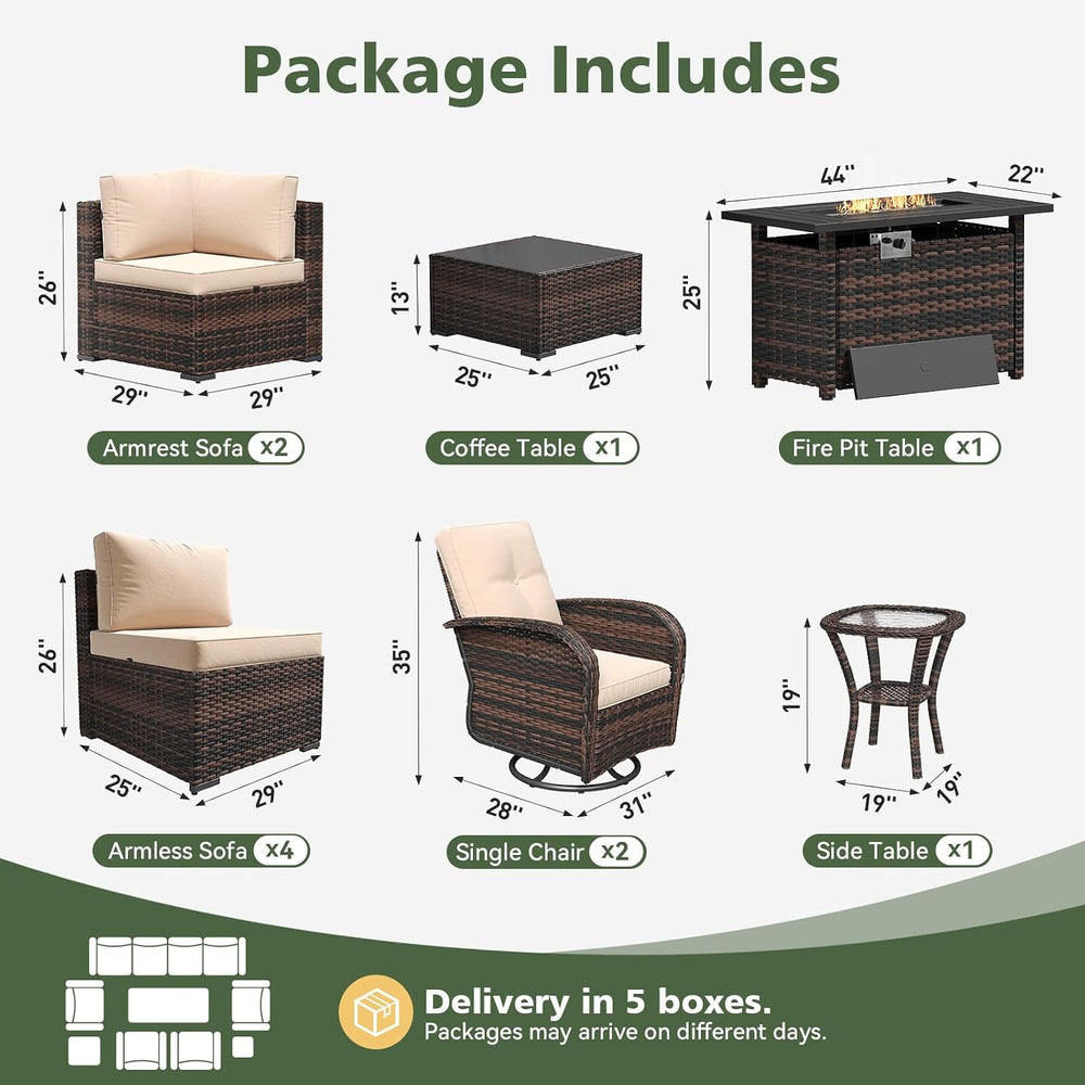Aoxun 11 Piece Outdoor Patio Furniture Set with 44'' Fire Pit Table, ...