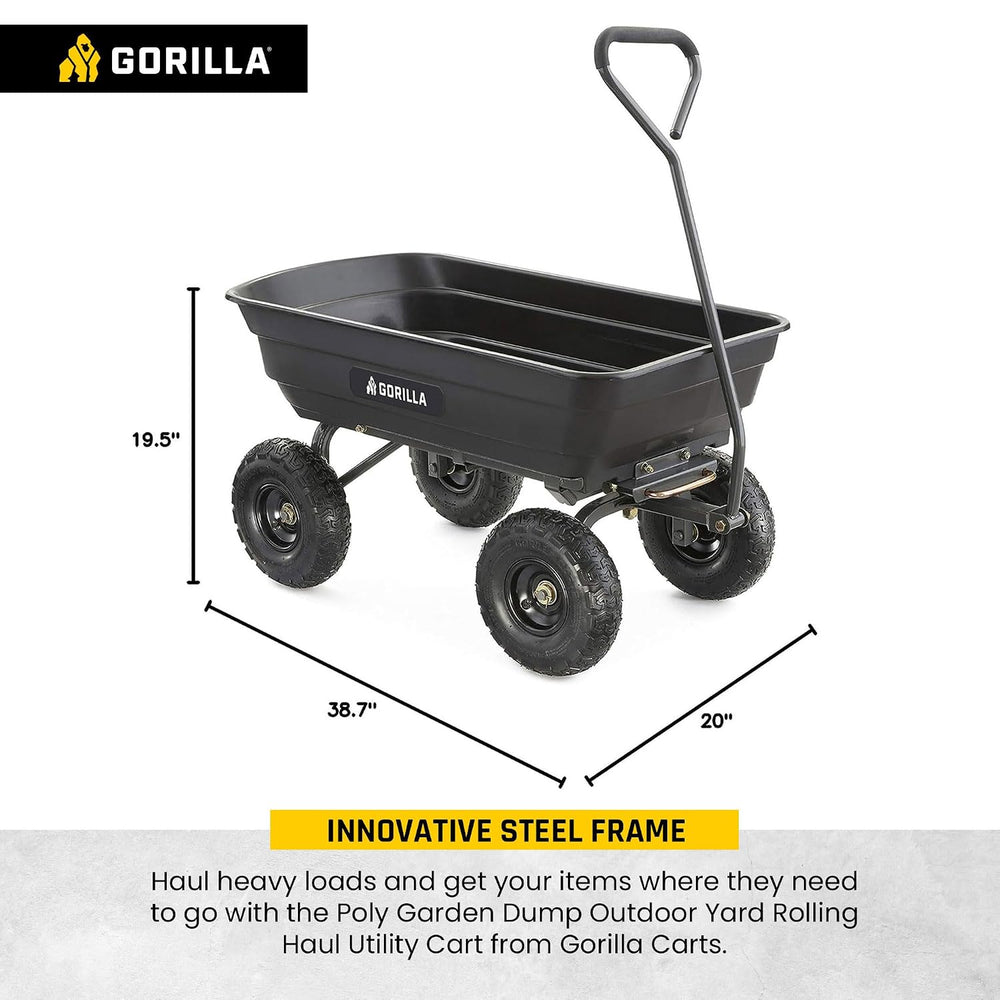 Gorilla Carts Poly Dump Cart, 600 lb. Capacity, 4 Cu ft, Quick Release Dump