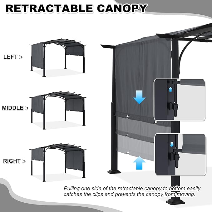 MASTERCANOPY 10x10ft Outdoor Retractable Pergola with Sun Shade Canopy Patio ...
