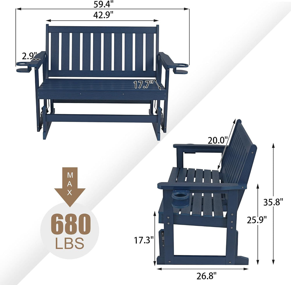 Poly Lumber Patio Glider, HIPS Material Weather-Resistant Swing Bench for Out...