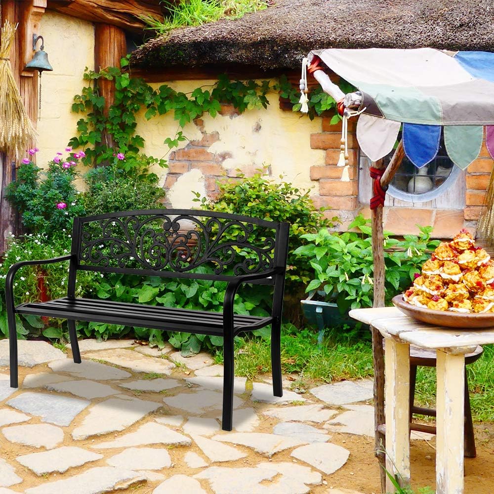 50in Outdoor Garden Park Bench,Outdoor Metal Porch Benches,Weatherproof Patio...