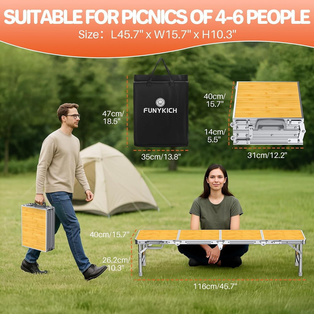 FUNYKICH 4ft Low Folding Picnic Table(45.7''x15.7''x10.3'...