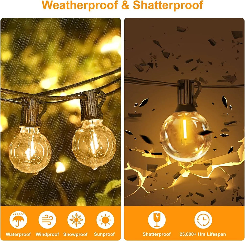 Outdoor String Light 50FT Patio Black with 52 Shatterproof G40 LED Clear Glob...
