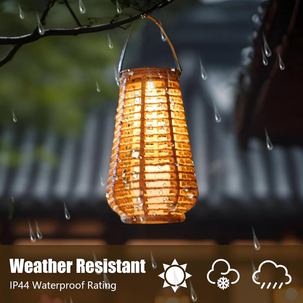2 Pack Solar Lanterns Outdoor Waterproof, Hand-Woven Hemp Rope,10x5.5 Inch