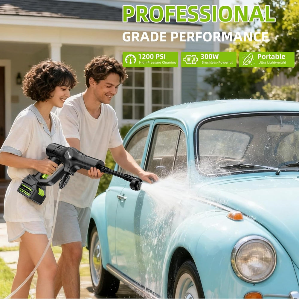 Cordless Pressure Washer 1200PSI, Handheld Battery Powered Cleaning Gun with ...