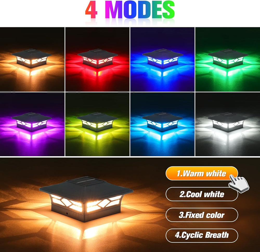 VOLISUN Solar Fence Post Cap Light RGB Color Changing, Flashing 4Pack,Black