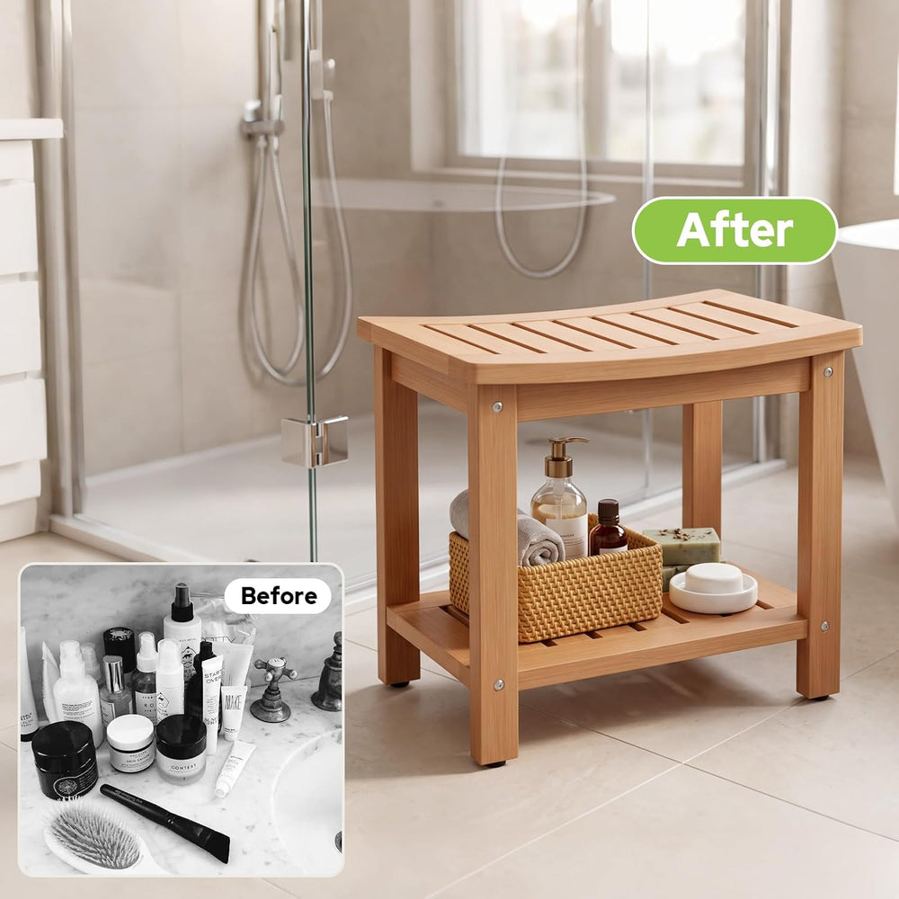 Psilvam 21" HDPE Shower Bench Seat for Inside Shower, Shower Stool, Teak