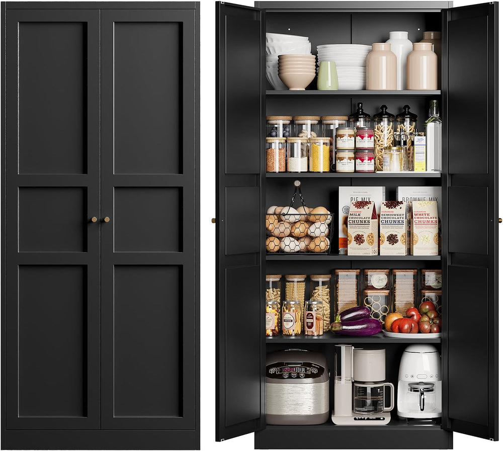 Metal Pantry Storage Cabinets with Doors and Shelves,71" Tall Black