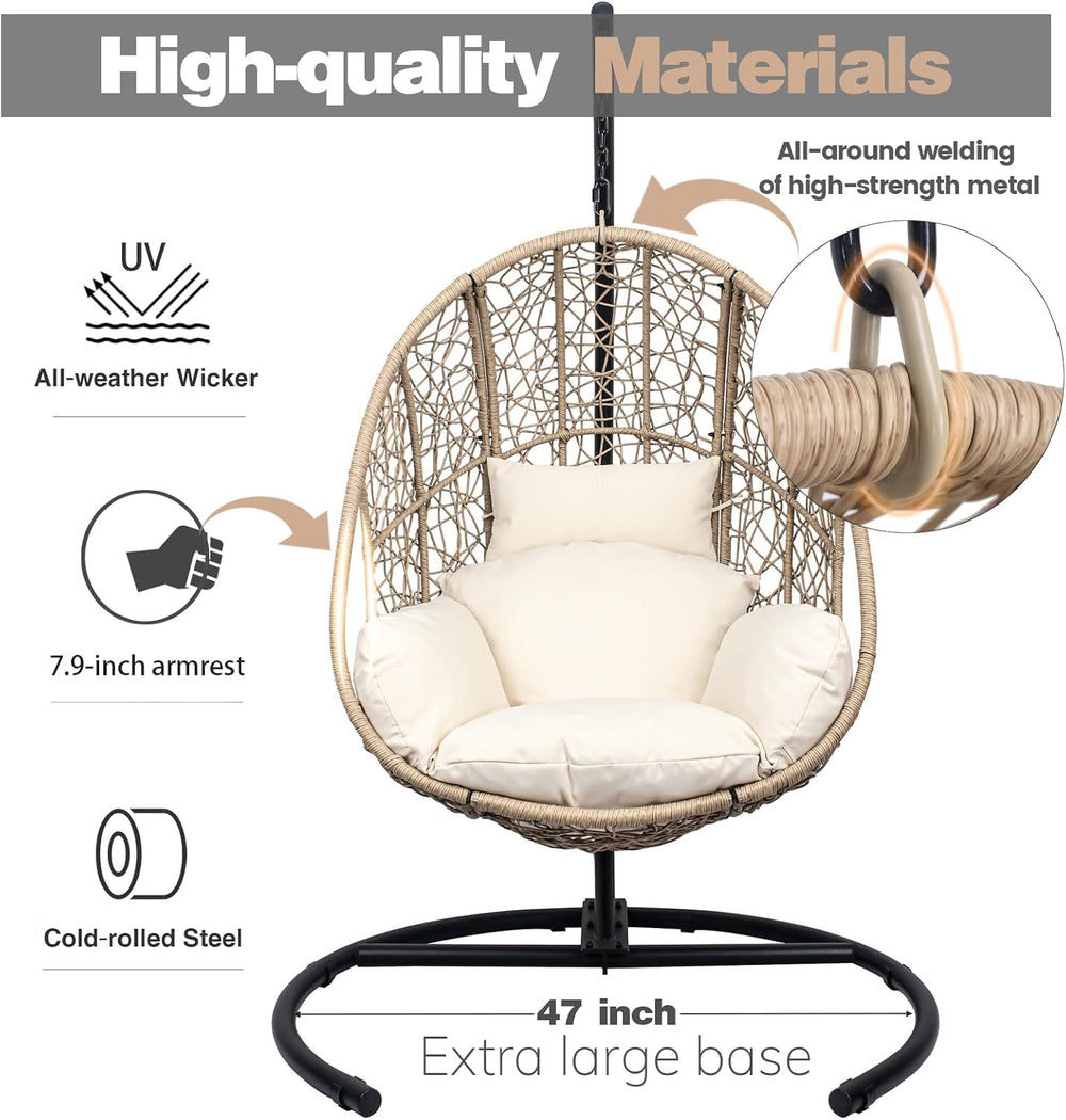 Oversized Hanging Egg Chair with Stand Outdoor Wicker Swing Chair Comfy Hammo...