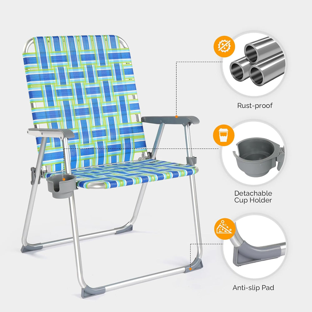 VINGLI Folding Aluminum Webbed Oversized Lawn Chairs with Detachable Cup Hold...