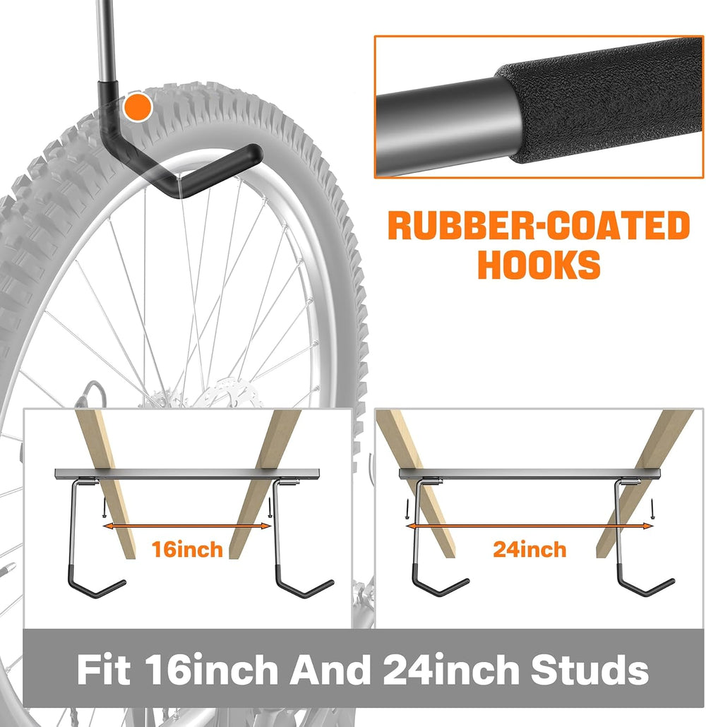 TORACK Overhead Bike Rack for Garage, Ceiling-Mounted Bicycle Storage Hooks
