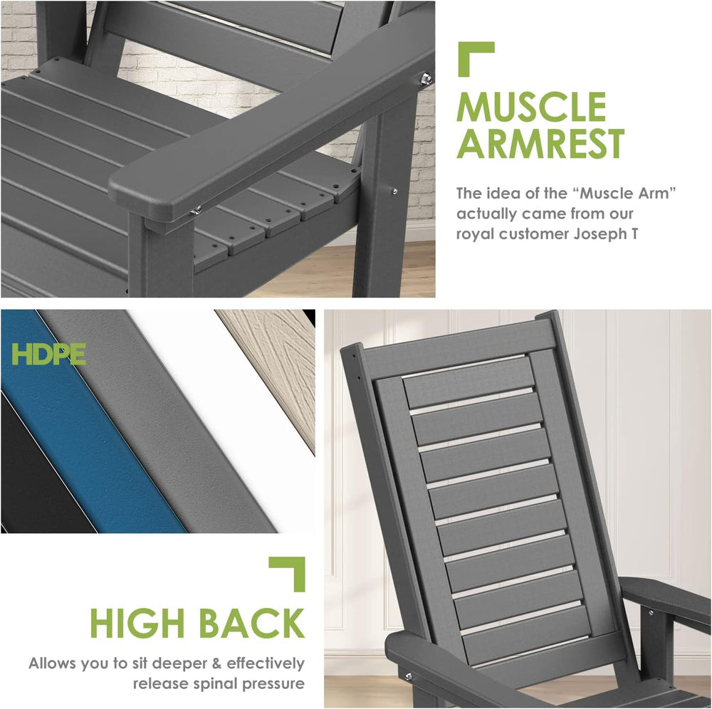 GREENVINES Oversized Outdoor Rocking Chair, HDPE Rocker, Grey
