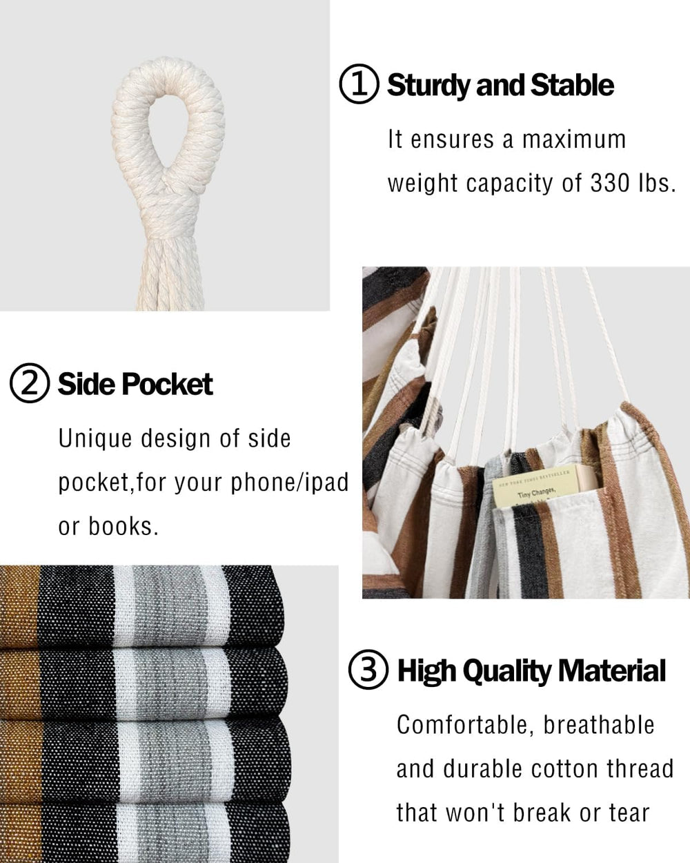 Halalona Hammock Chair Hanging Hammock Chair Rope Swing 2 Cushions Included-S...