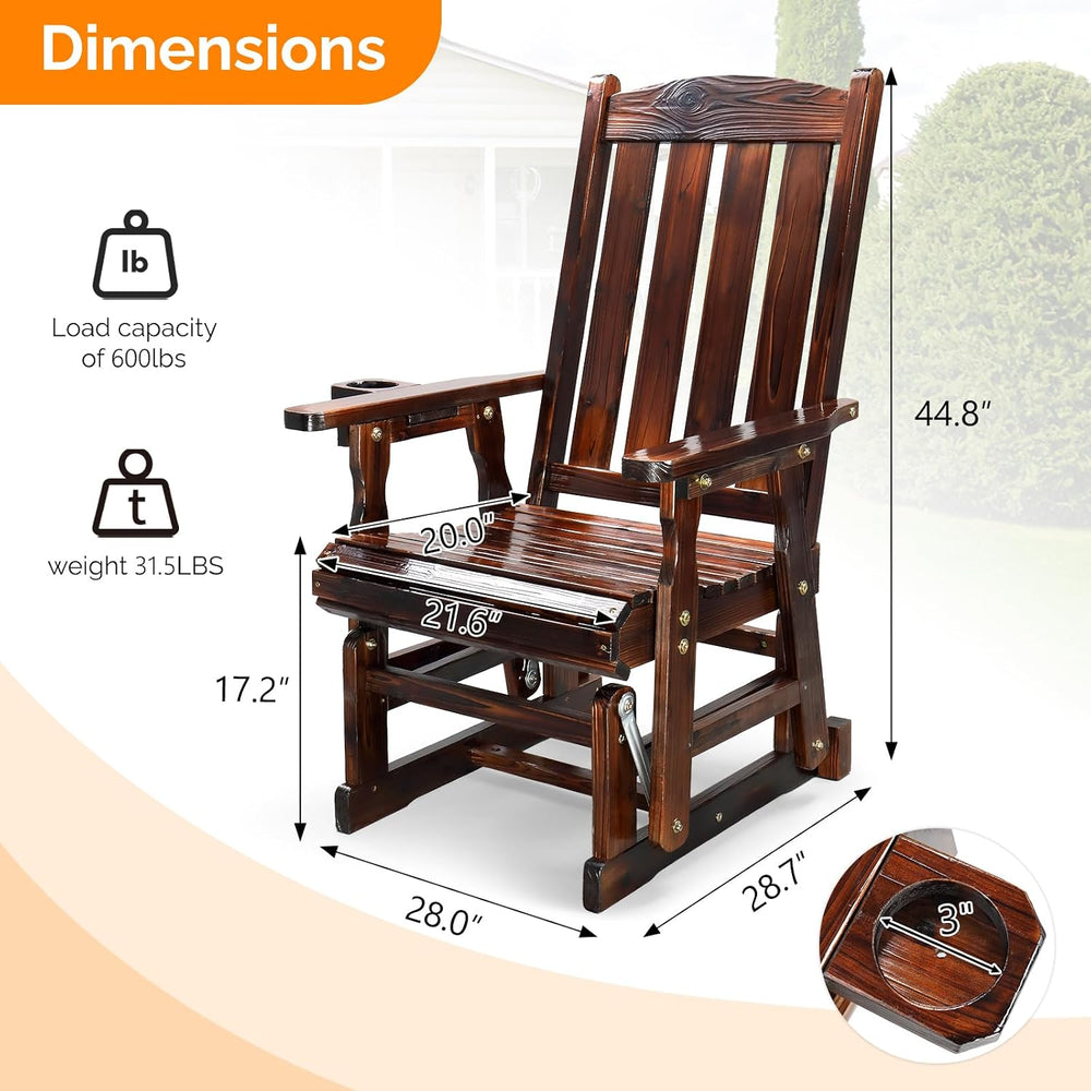 VINGLI Wooden Patio Glider, Heavy Duty 600 LBS Outdoor Glider with Cup Holder...