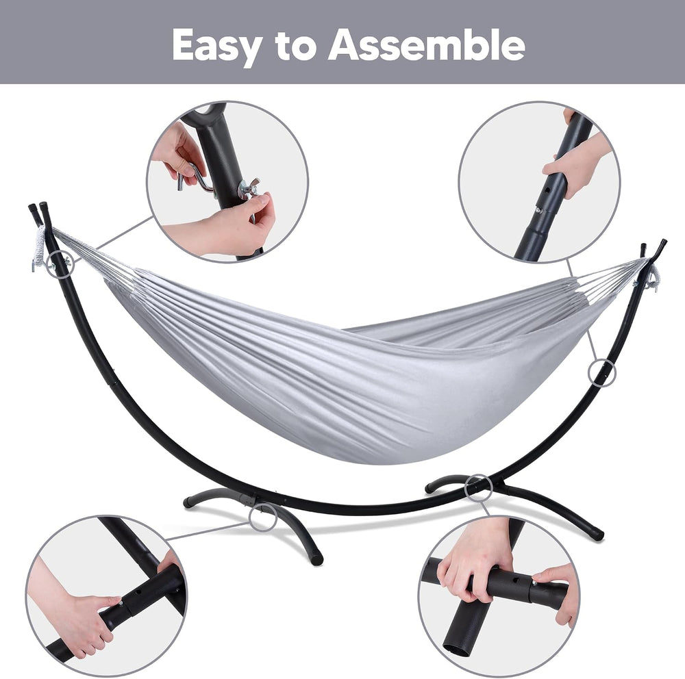 Stand Alone Hammocks for Outside, 2 Person Self Standing Hammock, Light Gray