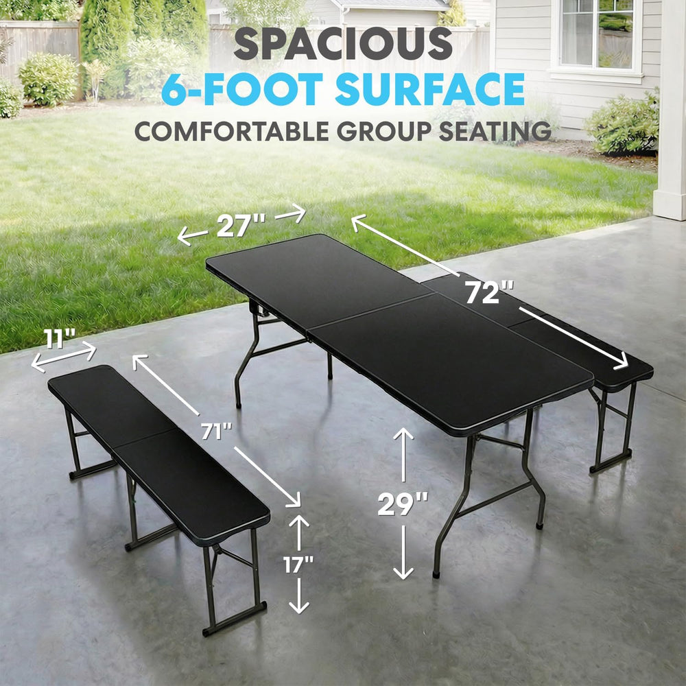 Simpli-Magic 6 Foot Folding Picnic Table Set with 2 Benches Portable Indoor O...