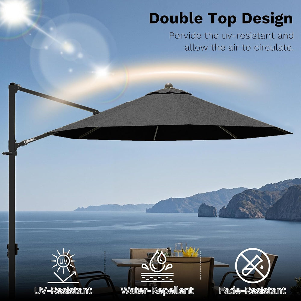 Devoko 10ft Cantilever Patio Umbrella, Round Large Outdoor Umbrella with 360-...