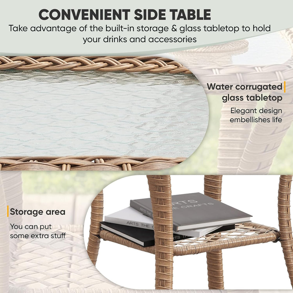 Belord Small Outdoor Side Table - 50 LBS Weight Capacity Wicker Side Table wi...