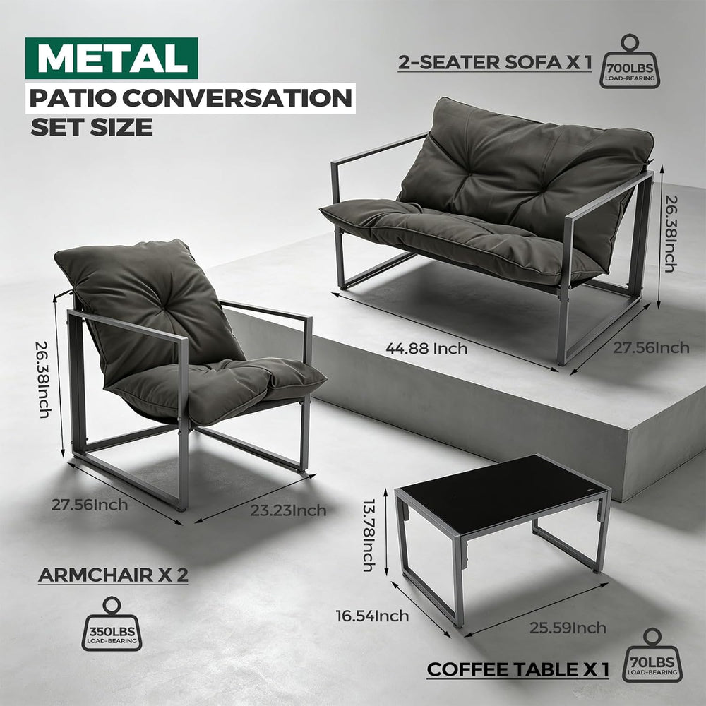 4 Piece Outdoor Patio Furniture Set with Coffee Table & Cushions