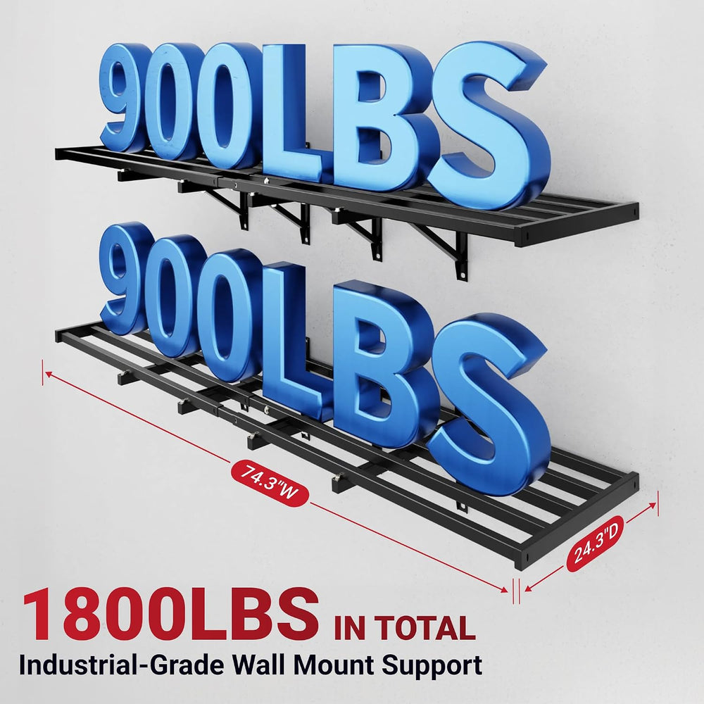 FLEXIMOUNTS Fold-Down 2-Pack 2x6ft Garage Wall Shelving, 1800lbs Load,Black