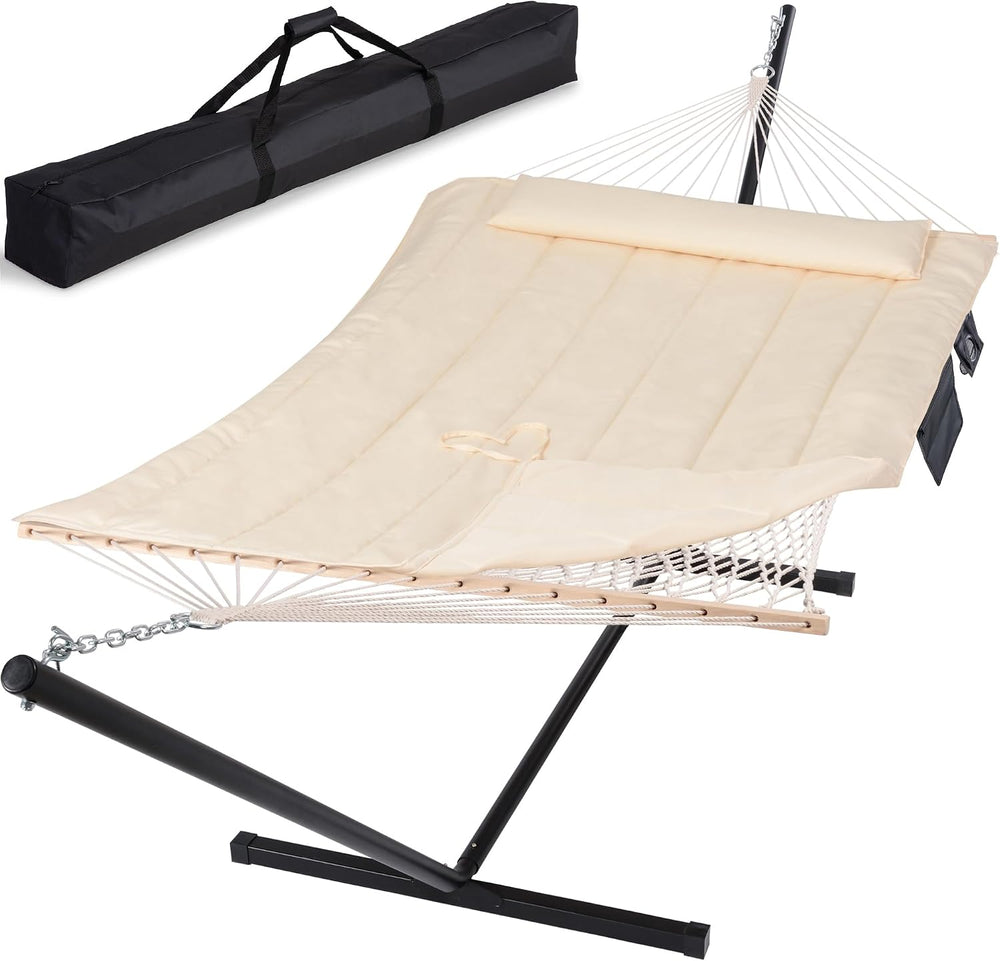Two Person Hammock with 12ft Stand Included, Beige