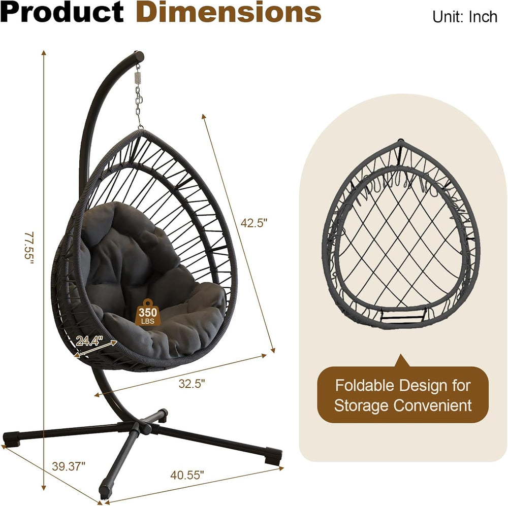 Hanging Egg Chair with Stand, Foldable Swing Hammock Chair, All-Weather Core-...