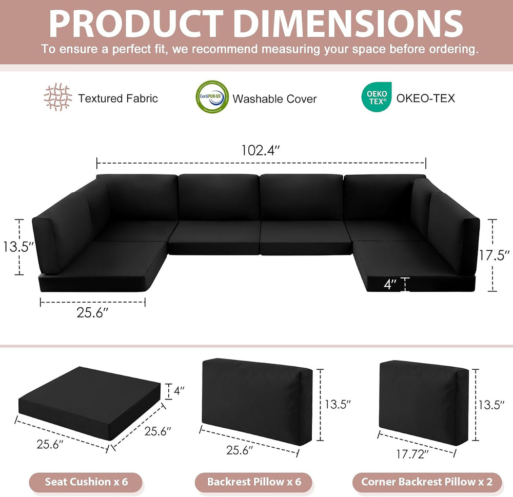 14-Piece Patio Furniture Cushions Set, Replacement Outdoor Cushions for 6-Sea...