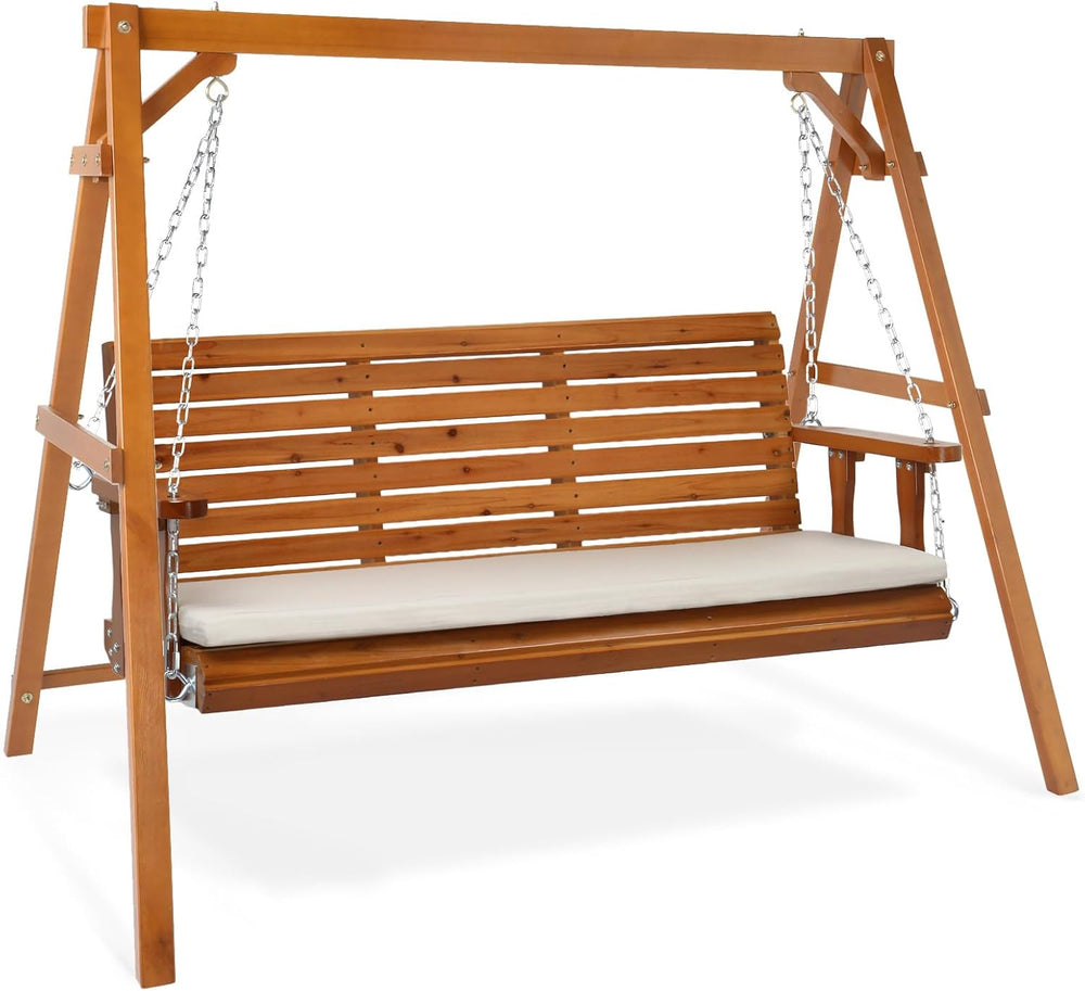 VINGLI 5 FT Outdoor Porch Swing with Frame, Patio Hanging Swing & Stand w...
