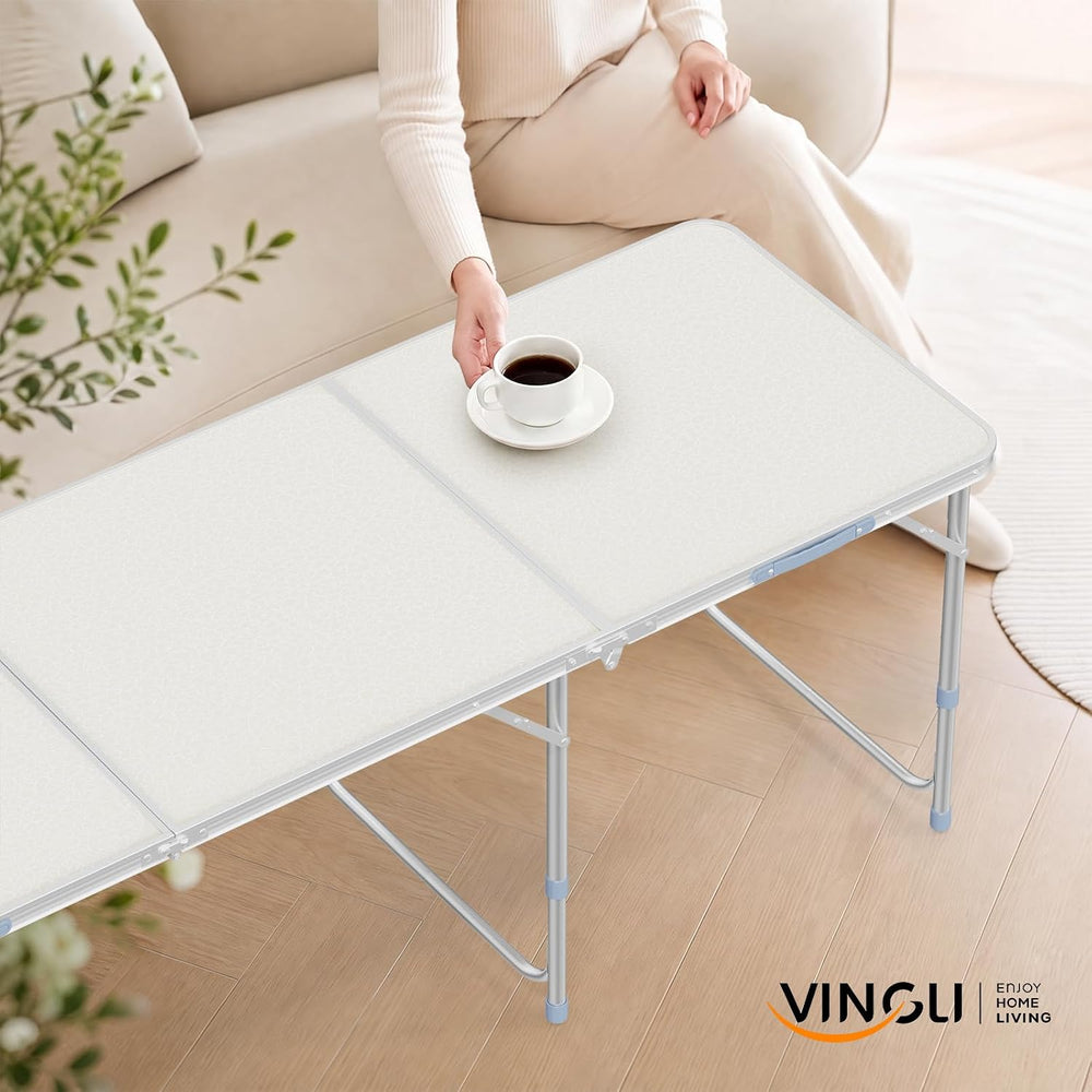 VINGLI 6ft Folding Camping Table with Carry Handle,Portable Utility Table Mul...
