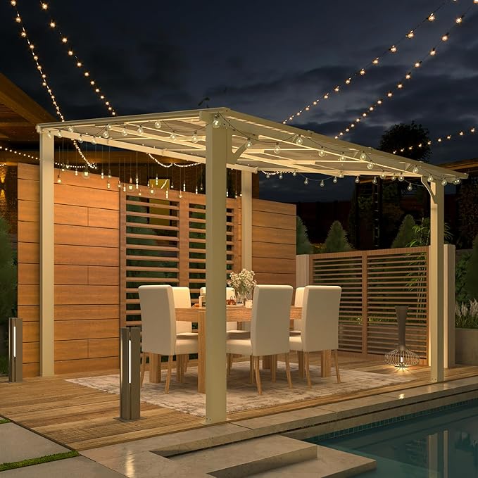 AECOJOY 8' x 8' White Gazebo Outdoor Pergola for Patio, Small Wall-Mo...