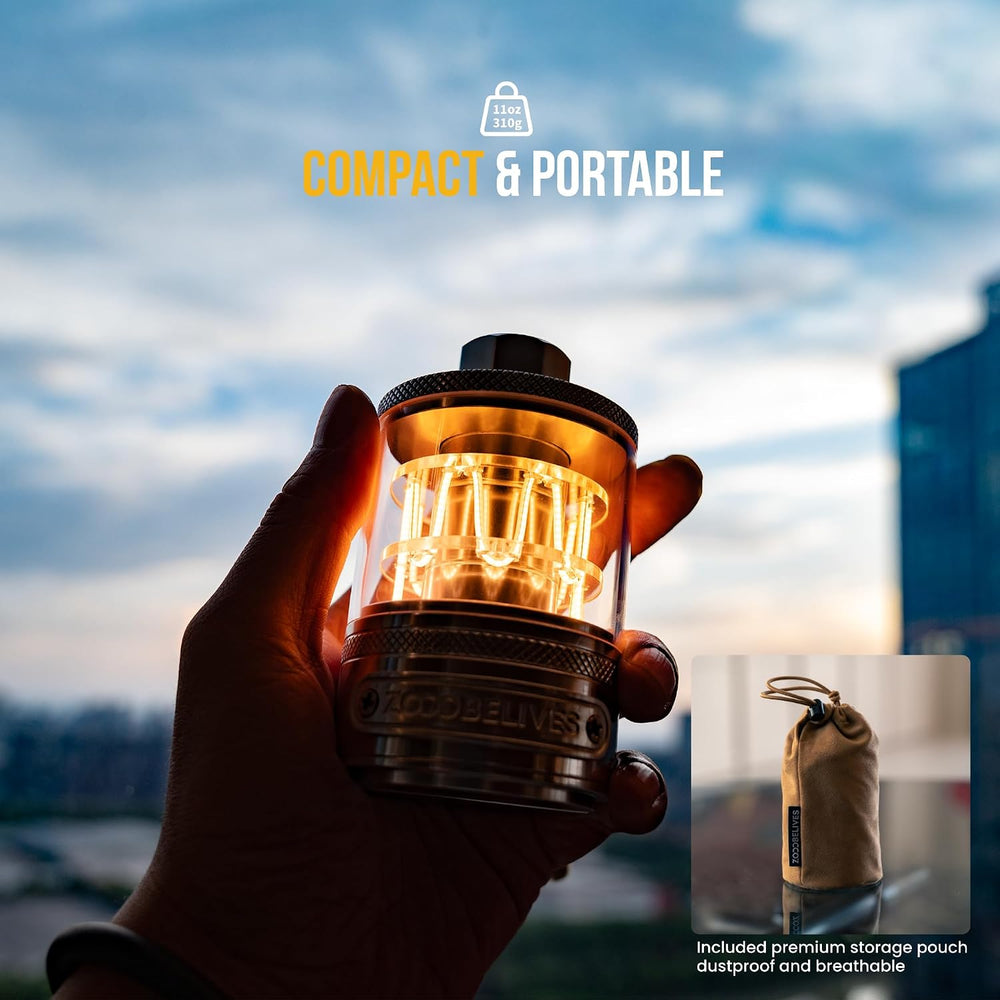 ZOOOBELIVES Vintage Aluminum Camping Lantern Light - Dimmable Warm Glow Lamp,...