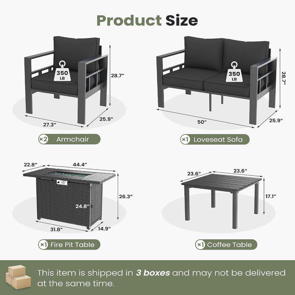 5 Piece Aluminum Patio Furniture Set with 44" Fire Pit Table