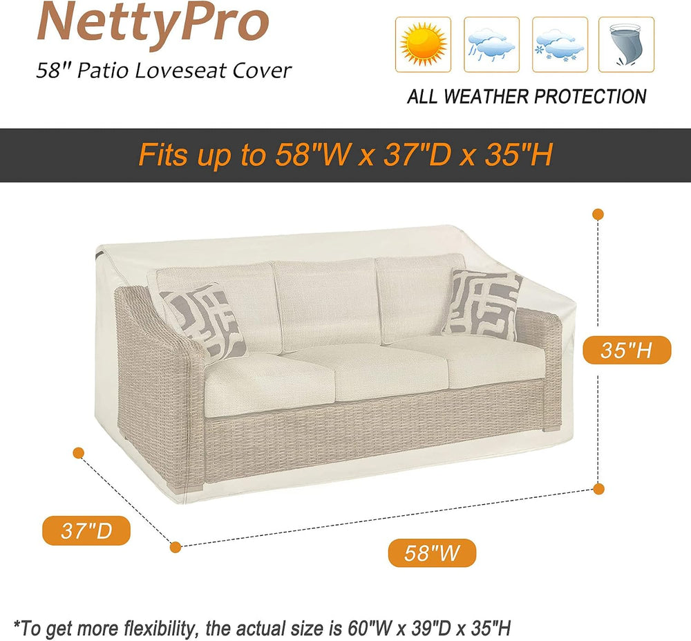 NettyPro Outdoor Patio Loveseat Sofa Cover Waterproof, 58"W x 37"D ...