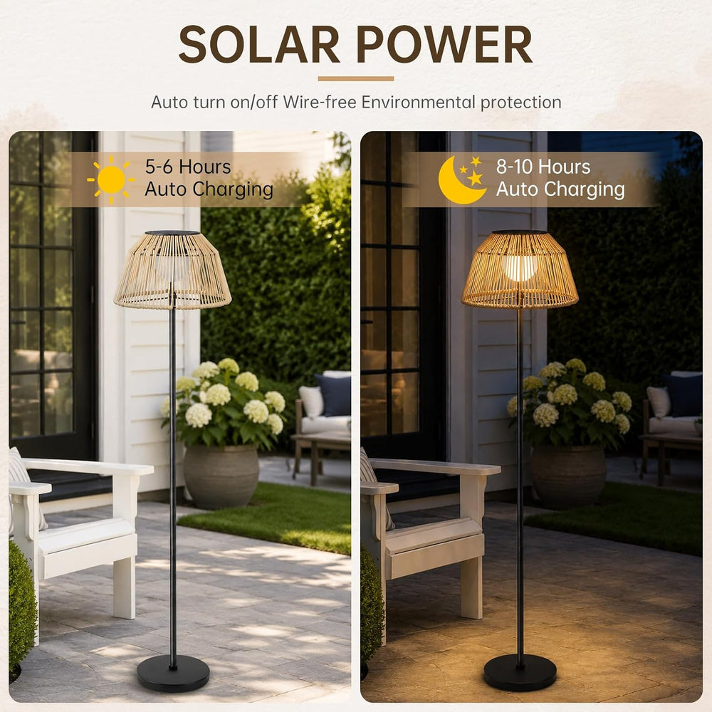 Solar Outdoor Floor Lamp with Rattan Shade, 3 Height Options