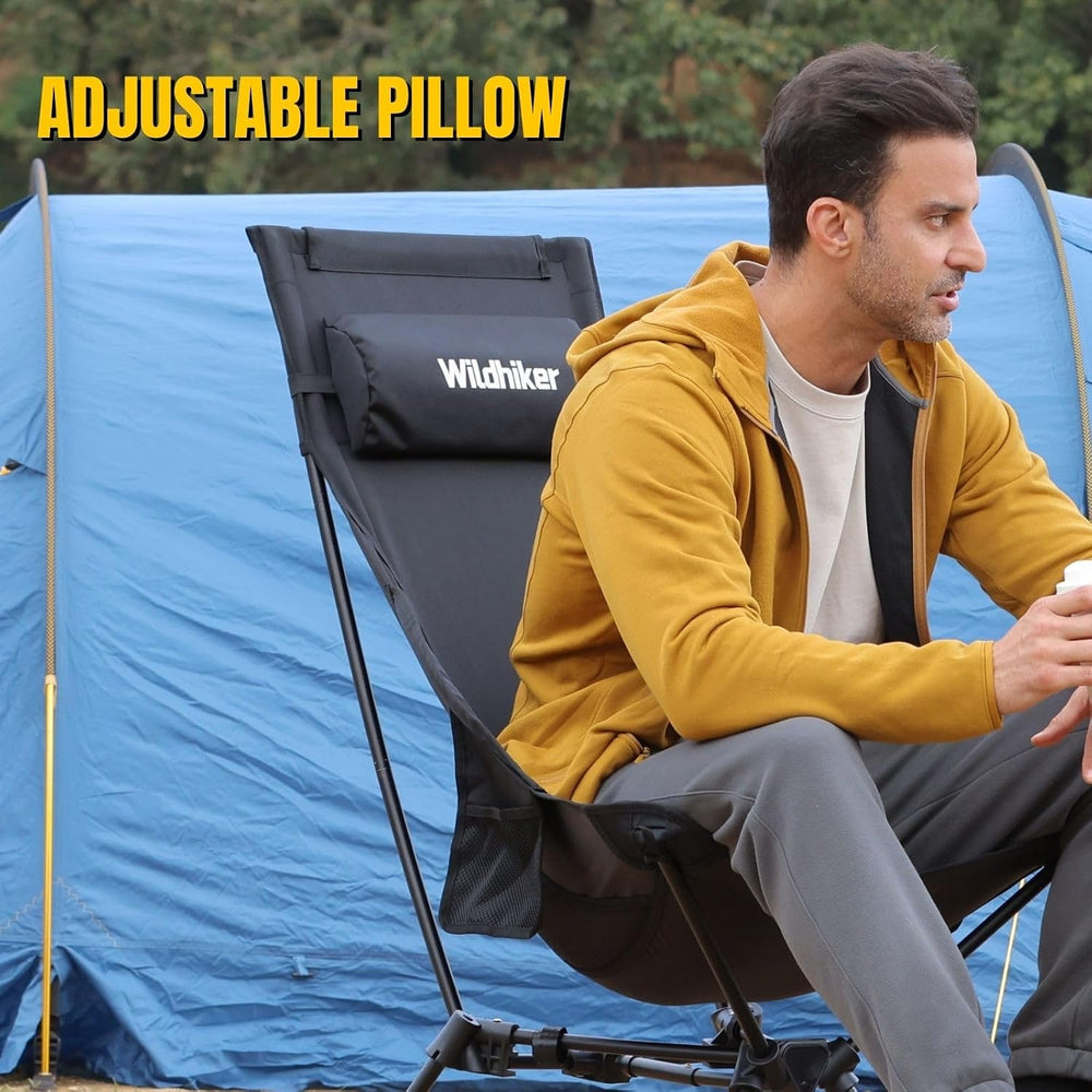 Wildhiker RestAngle High Back Folding Camping Chair, Lounge Comfort - Black