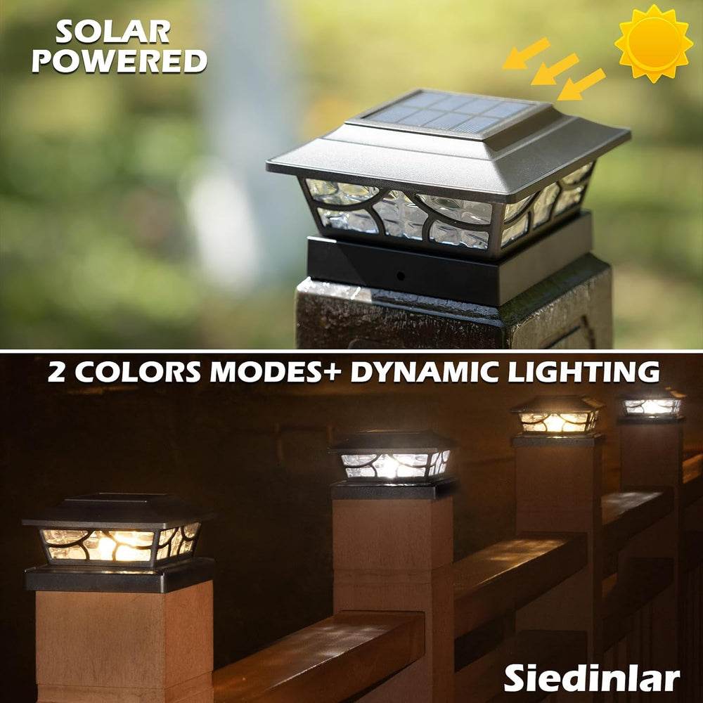 SIEDiNLAR Solar Post Lights Outdoor 4 Modes, 8 Pack Black, Warm/Cool White